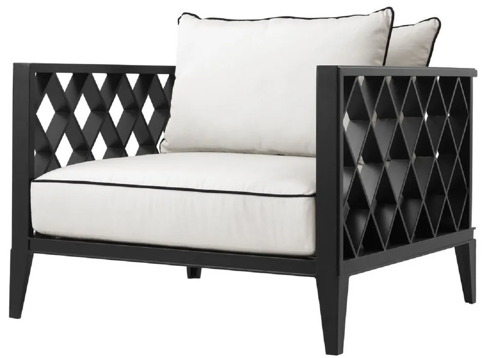 Top-Seller Casa Padrino sillón de lujo con cojines negro mate / blanco 96,5 x 93,5 x H. 68,5 cm - Muebles de Salón