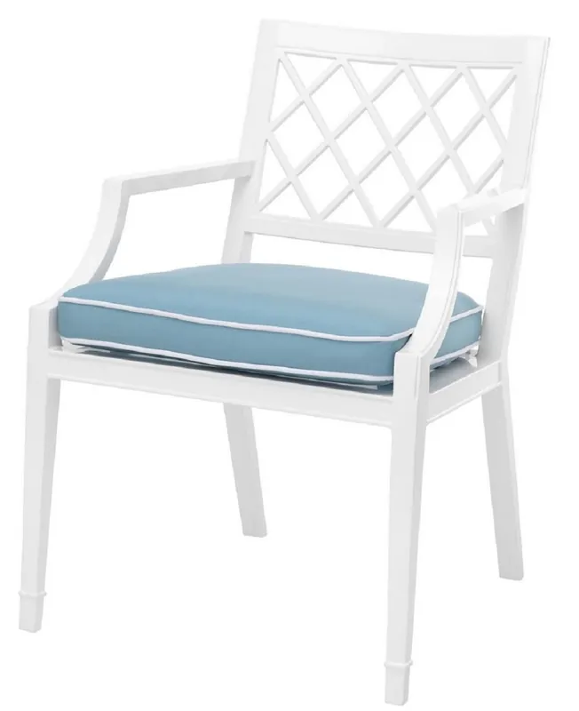 Casa Padrino silla de comedor de lujo con reposabrazos y cojín blanco / azul claro 60 x 66 x H. 87 cm - Silla de Cocina de Aluminio - Muebles de Comedor Rabatt