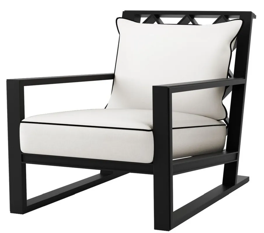 Casa Padrino sillón de lujo con cojines negro mate / blanco 70 x 88 x H. 78 cm - Sillón de Aluminio Duradero de Alta Calidad - Muebles de Sala - Muebles de Jardín - Muebles de Gastronomía Preisknaller