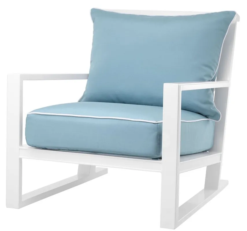 Sichere Zahlung Casa Padrino sillón de lujo con cojines blanco / azul claro 70 x 88 x H. 78 cm - Sillón de Aluminio Duradero de Alta Calidad - Muebles de Sala - Muebles de Jardín - Muebles de Gastronomía