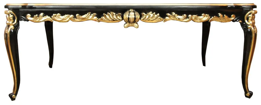 Schneller Versand Pompöös by Casa Padrino Mesa de Comedor Barroco de Lujo con Sobre de Cristal Negro / Oro 200 x 100 cm - Mesa de Comedor Barroco Pompöös diseñada por Harald Glööckler