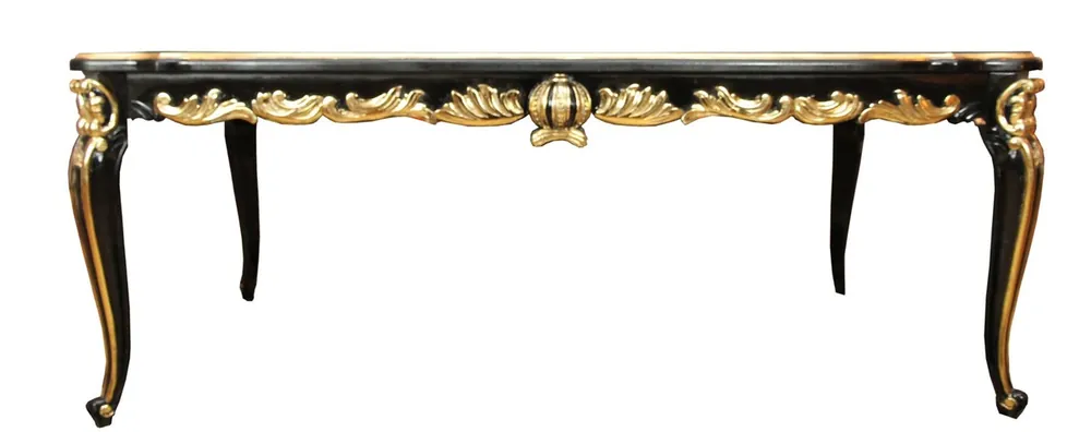 Pompöös by Casa Padrino Mesa de Comedor Barroco de Lujo con Sobre de Cristal Negro / Oro 180 x 100 cm - Mesa de Comedor Barroco Pompöös diseñada por Harald Glööckler Must-Have