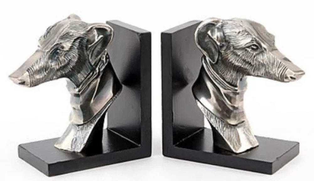 Casa Padrino conjunto de sujetalibros cabezas de perro plata antigua / negro 20 x 19,5 x H. 10 cm - Accesorios de Decoración de Lujo Nur Für Kurze Zeit