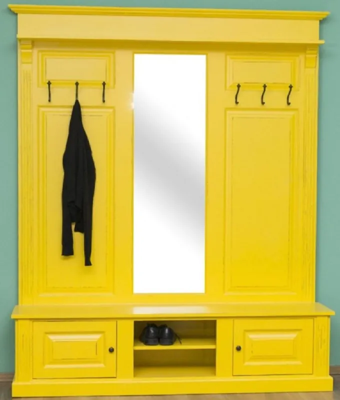 Preisknaller Casa Padrino armario de estilo campestre amarillo antiguo 180 x 41 x H. 210 cm - Armario de Madera Maciza con Espejo - Muebles de Estilo Campestre