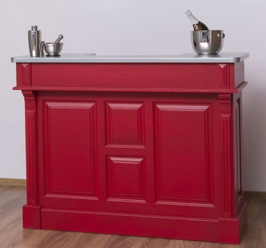 Casa Padrino barra de bar de estilo country rojo / plata 140 x 51 x H. 107 cm - Mesa de Mostrador de Madera Maciza con Tablero Galvanizado - Muebles de Estilo Country Wochenendangebot