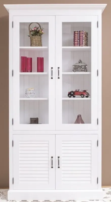 Casa Padrino armario de estilo country de madera maciza con 4 puertas blanco 64 x 39 x H. 210 cm - Armario de Estantería - Armario de Salón - Vitrina - Muebles de Estilo Country Direkt Vom Hersteller