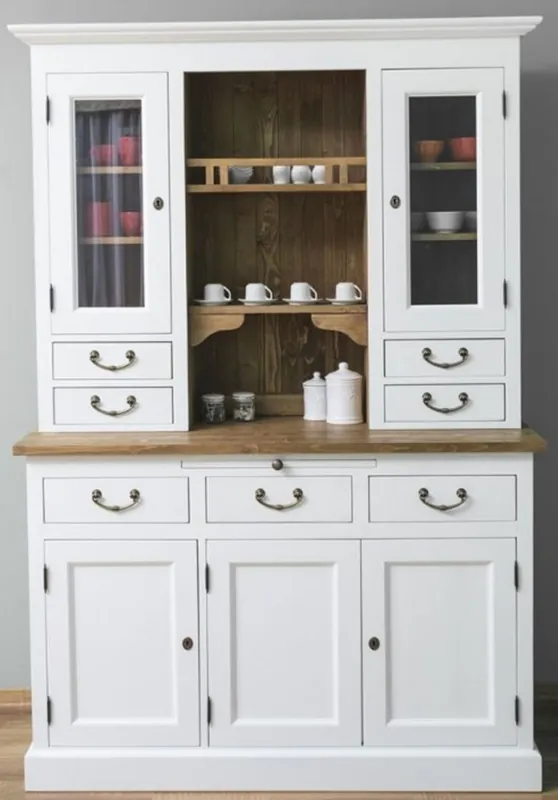 Bestseller Casa Padrino gabinete de cocina de estilo campestre blanco / marrón 137 x 50 x H. 197 cm - Gabinete de Cocina de 2 Piezas con 5 Puertas y 7 Cajones - Muebles de Cocina de Estilo Campestre