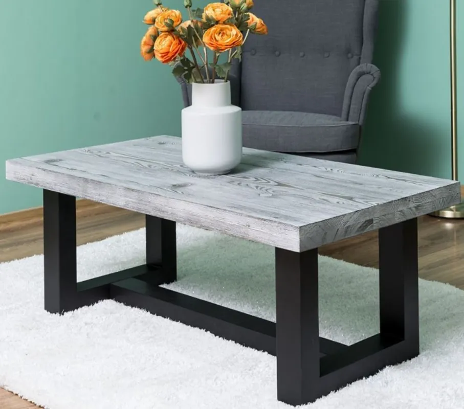 Casa Padrino mesa de centro de estilo campestre gris / negro 120 x 60 x H. 45 cm - Mesa de la Sala de Madera Maciza - Muebles de Sala en Estilo Campestre Top-Angebot