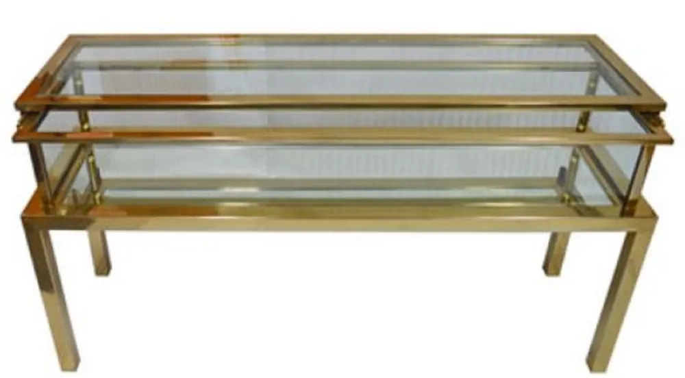 Wochenendangebot Casa Padrino consola de lujo de acero inoxidable oro 139 x 40 x H. 72 cm - Mesa Consola Rectangular con Tapas de Vidrio - Muebles de Salón de Lujo