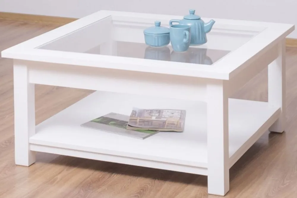 Casa Padrino mesa de centro de estilo campestre con sobre de vidrio blanco 90 x 90 x H. 45 cm - Mesa de la Sala de Madera Maciza - Muebles de Sala en Estilo Campestre Versand Am Gleichen Tag