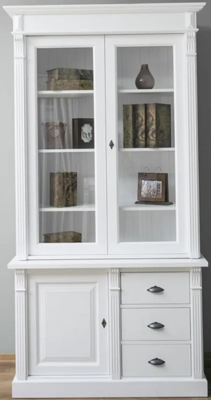 Casa Padrino armario de estilo campestre de madera maciza con 3 puertas y 3 cajones blanco 120 x 51 x H. 228 cm - Armario de Salón - Muebles de Estilo Campestre Versand Am Gleichen Tag