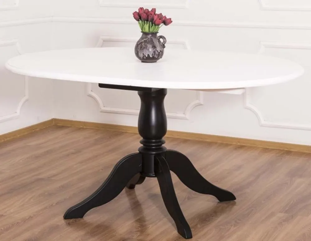 Casa Padrino mesa de comedor de estilo campestre blanco / negro Ø 120 x A. 78 cm - Mesa de cocina redonda extensible de madera maciza - Muebles de Comedor de Estilo Campestre Kracherpreis