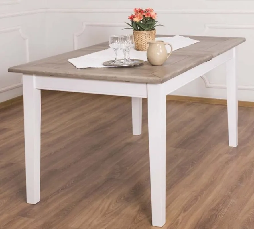 Casa Padrino mesa de comedor de estilo campestre marrón / blanco 160-200 x 90 x A. 78 cm - Mesa de Cocina de Madera Maciza con Tablero de Roble Extensible Wochenendangebot