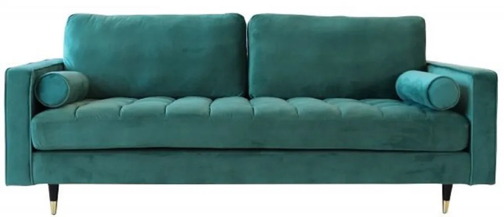 Casa Padrino sofá de terciopelo de salón con cojínes verde esmeralda / negro / latón 225 x 95 x A. 90 cm - Muebles de salón de lujo Preis Gesenkt