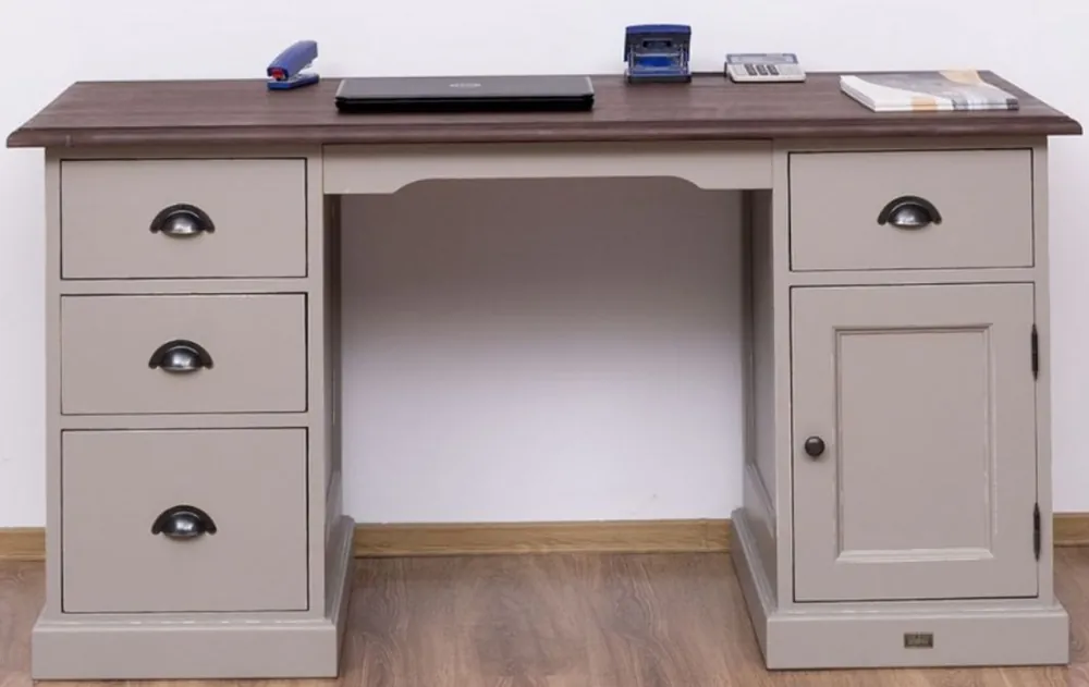 Casa Padrino escritorio de estilo campestre con 4 cajones y puerta gris antiguo / marrón oscuro 152 x 70 x A. 78 cm - Muebles de Oficina de Estilo Campestre Neue Ware