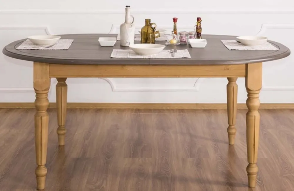 Casa Padrino mesa de comedor de estilo campestre gris / marrón claro 180 x 120 x A. 78 cm - Mesa de Cocina Ovalada de Madera Maciza con Encimera de Madera de Roble Versand Am Gleichen Tag