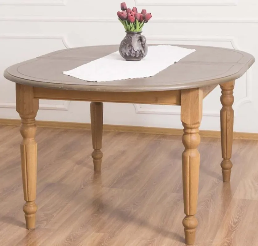 Schneller Versand Casa Padrino mesa de comedor de estilo campestre gris / marrón claro 160 x 120 x A. 78 cm - Mesa de Cocina Ovalada de Madera Maciza con Encimera de Madera de Roble