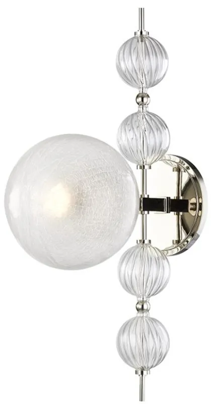 Casa Padrino lámpara de pared de lujo plata 19 x 29 x A. 56 cm - Lámpara de Pared Moderna de Metal con Bolas de Cristal Corrugado en Espiral y Pantalla de Cristal Esférica Aktuell