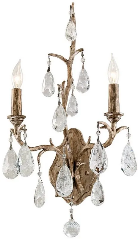 Markenprodukt Casa Padrino lámpara de pared doble barroca de lujo bronce 28 x 15,3 x A. 53,3 cm - Lámpara de pared hecha a mano de hierro forjado con cortinas de cristal veneciano noble en forma de lágrima
