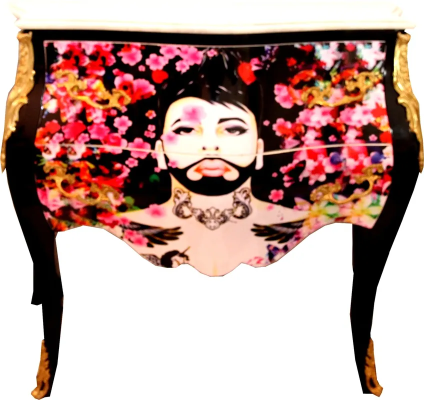 Billig Pompöös by Casa Padrino Cómoda barroca de Harald Glööckler negro / dorado con encimera de mármol blanco