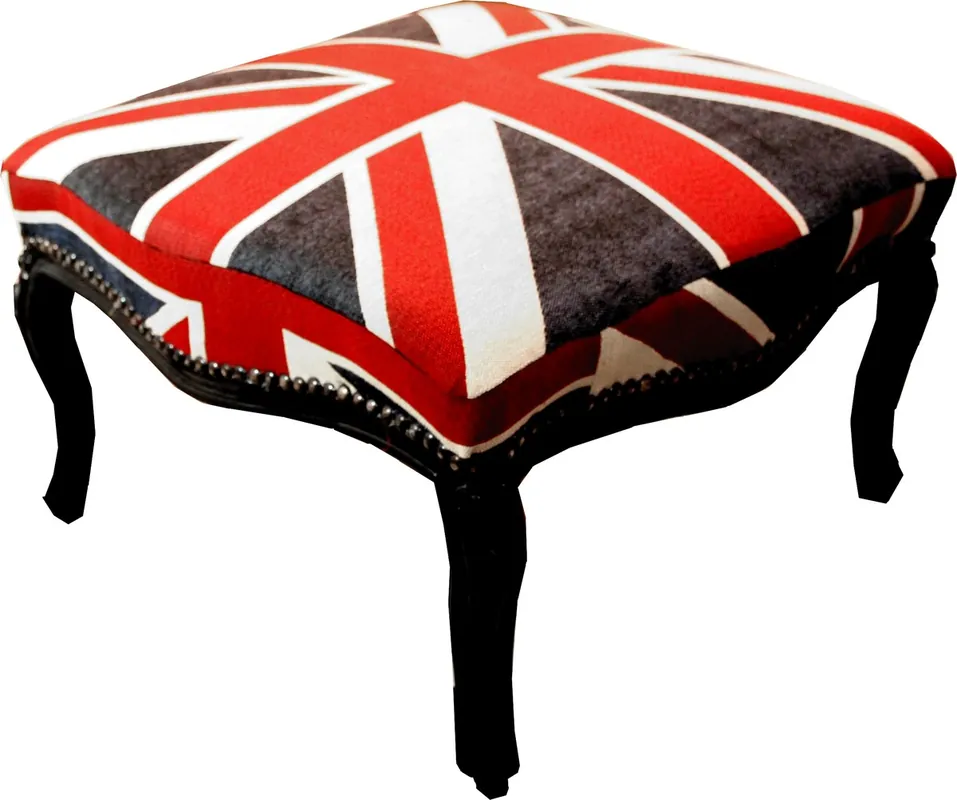 Nur Heute Taburete barroco Casa Padrino Union Jack / negro 68 x 68 x H 39.5 cm - taburete bandera inglesa - estilo antiguo Inglaterra