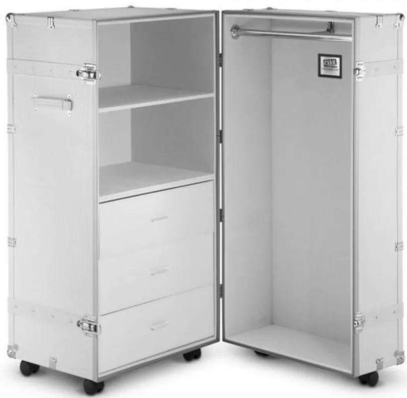 Heißes Angebot Casa Padrino gabinete de la maleta de cuero sintético de lujo en estilo vintage blanco / plata 60 x 69 x A. 120 cm - Gabinete de la Maleta con Ruedas - Colección de Lujo
