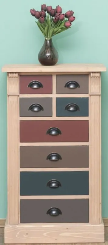 Sonderangebot Casa Padrino cómoda de madera maciz de estilo campestre con 8 cajones natural / multicolor 60 x 36 x A. 100 cm - Muebles de Estilo Campestre