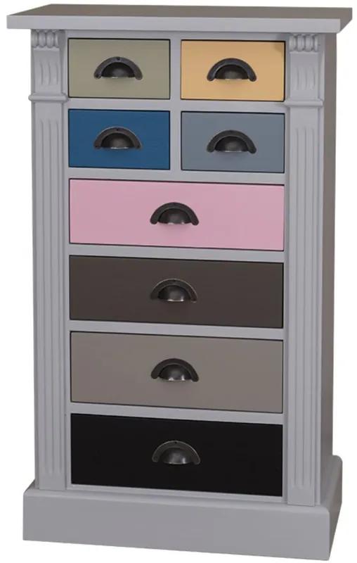 Casa Padrino cómoda de madera maciz de estilo campestre con 8 cajones gris / multicolor 60 x 36 x A. 100 cm - Muebles de Estilo Campestre Abverkauf