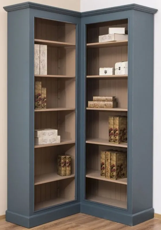 Casa Padrino gabinete esquinero de estilo campestre azul / beige 102 x 102 x A. 210 cm - Armario de Libros de Madera Maciza - Muebles de Salón de Estilo Campestre Schnäppchen