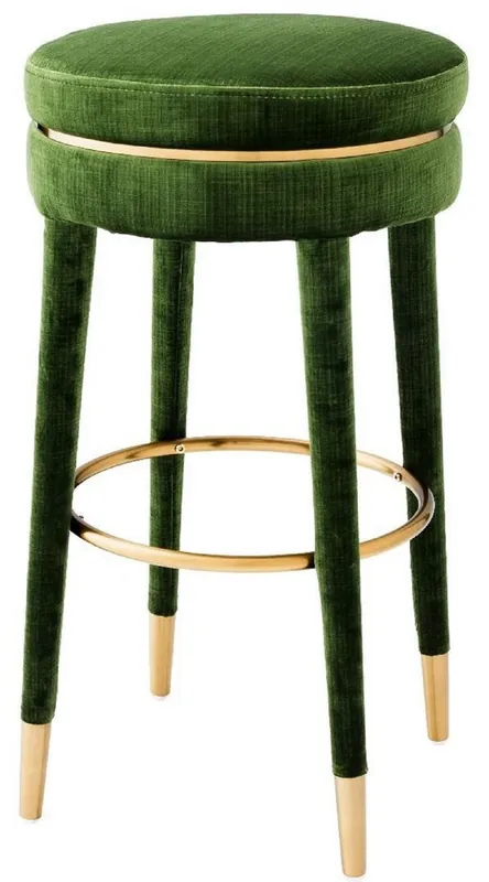 Casa Padrino taburete de bar de lujo verde / latón Ø 41 x A. 78 cm - Taburete Redondo de Terciopelo - Muebles de Lujo Aktuell