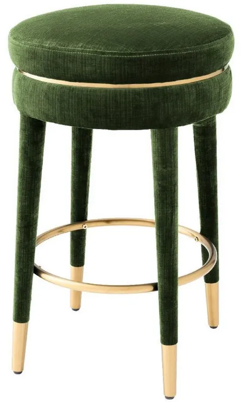 Casa Padrino taburete de bar de lujo verde oscuro / latón Ø 41 x A. 68 cm - Taburete Redondo de Terciopelo - Muebles de Lujo Preisreduziert