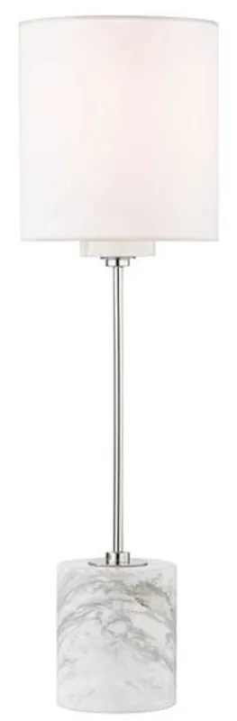 Garantierte Lieferung Casa Padrino lámpara de mesa de lujo plata / blanco Ø 15,9 x A. 55,9 cm - Lámpara de mesa redonda moderna con pantalla de seda sintética y base de mármol