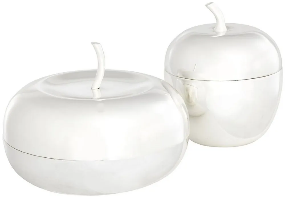 Casa Padrino conjunto de cajas de almacenamiento de lujo con tapa en forma de manzana plata - Accesorios de Decoración de Lujo Neue Kollektion