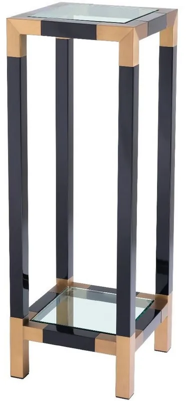 Casa Padrino pilar de lujo negro / latón 35 x 35 x A. 100 cm - Mesa auxiliar de acero inoxidable con tapas de vidrio - Muebles de Lujo Schneller Versand