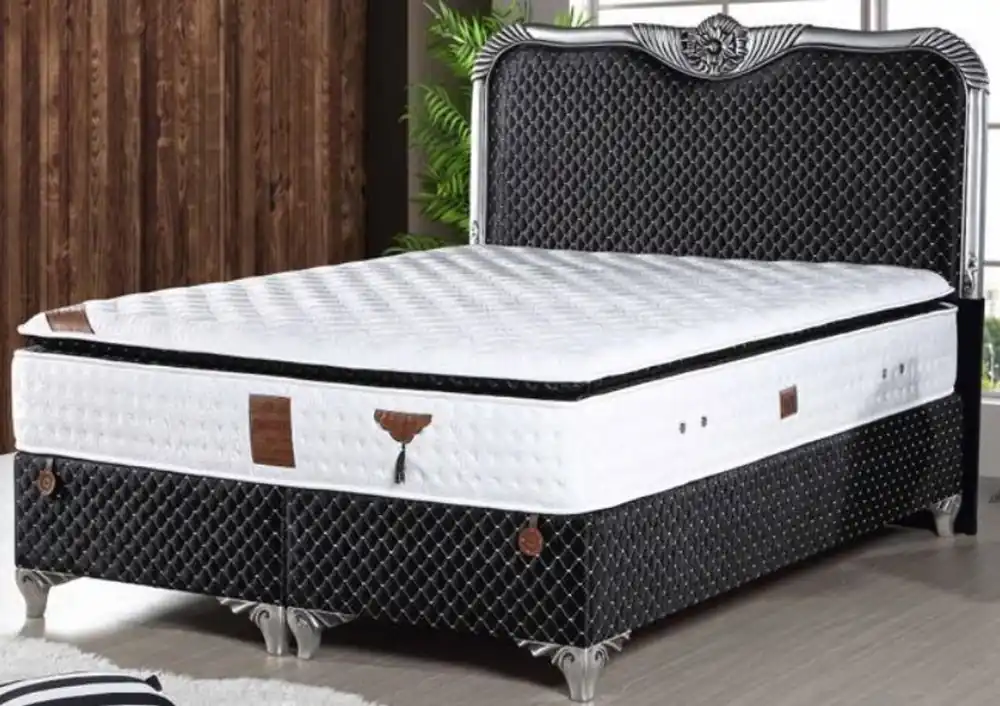 Casa Padrino cama barroca con colchón negro / plata - Cama doble noble de estilo barroca - Muebles de Dormitorio Nur Für Kurze Zeit