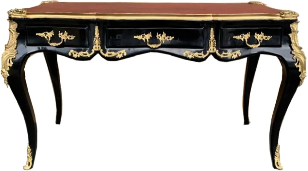 Escritorio barroco de lujo Casa Padrino con 3 cajones y aplicación de metal sólido negro / oro / burdeos 141 cm - secretaria barroca Solange Der Vorrat Reicht