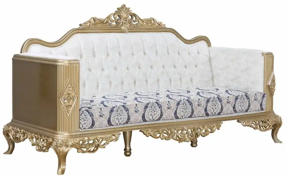 Casa Padrino sofá barroco de lujo azul / blanco / oro 234 x 93 x A. 124 cm - Muebles de sala en estilo barroco - Noble y Adornado Neu