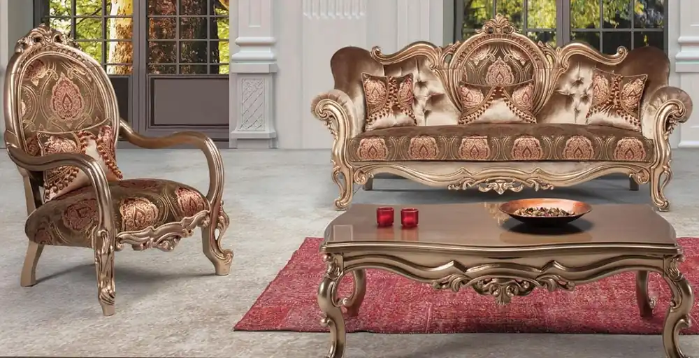 Casa Padrino conjunto de sala de estar barroco de lujo bronce / marrón / rojo burdeos - 1 Sofá y 2 Sillón y 1 Mesa de Centro - Muebles de Salón Adornado en Estilo Barroco Kracherpreis