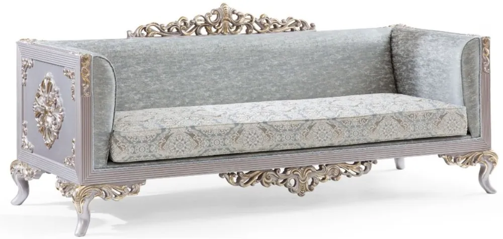 Neue Ware Casa Padrino sofá barroco de lujo turquesa / plata / oro 225 x 86 x A. 98 cm - Sofá de Salón Noble en Estilo Barroco - Muebles Barrocos