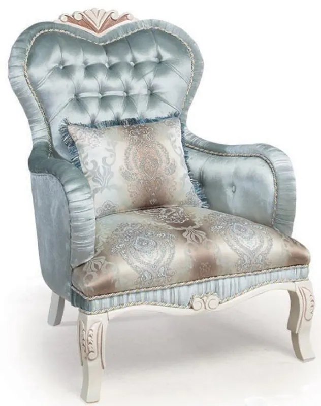 Solange Der Vorrat Reicht Casa Padrino sillón de salón barroco de lujo con almohada decorativa turquesa / crema / bronce 72 x 76 x A. 110 cm - Muebles de Salón en Estilo Barroco