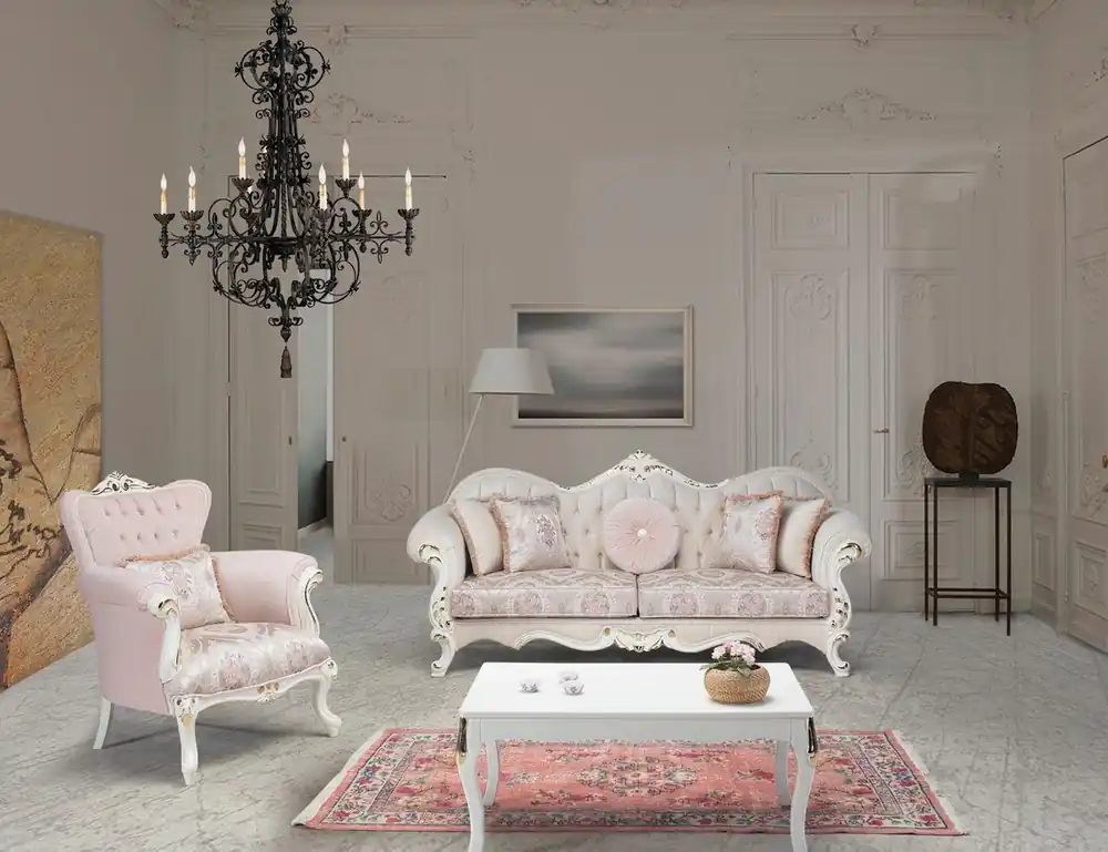 Casa Padrino conjunto de sala de estar barroco de lujo rosa / blanco / oro - 2 Sofás y 2 Sillones y 1 Mesa de Centro - Muebles de sala en estilo barroco - Noble y Adornado Meistverkauft