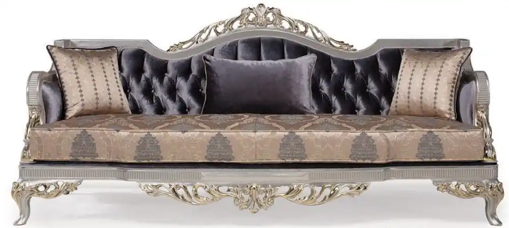 Casa Padrino sofá de salón barroco de lujo con cojines púrpura / beige / plata / oro 228 x 93 x A. 108 cm - Muebles Barrocos Bestpreis