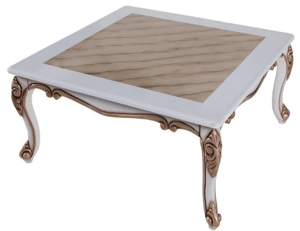 Casa Padrino mesa de centro barroco de lujo beige / blanco / bronce 89 x 65 x A. 45 cm - Mesa de salón de madera maciza en estilo barroco - Muebles de Salón Barrocos Wochenendangebot