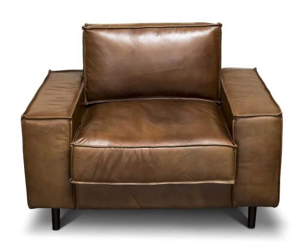 Casa Padrino sillón de cuero real de lujo cuero vintage marrón - muebles de sillón de salón de lujo cuero de búfalo Neue Ware