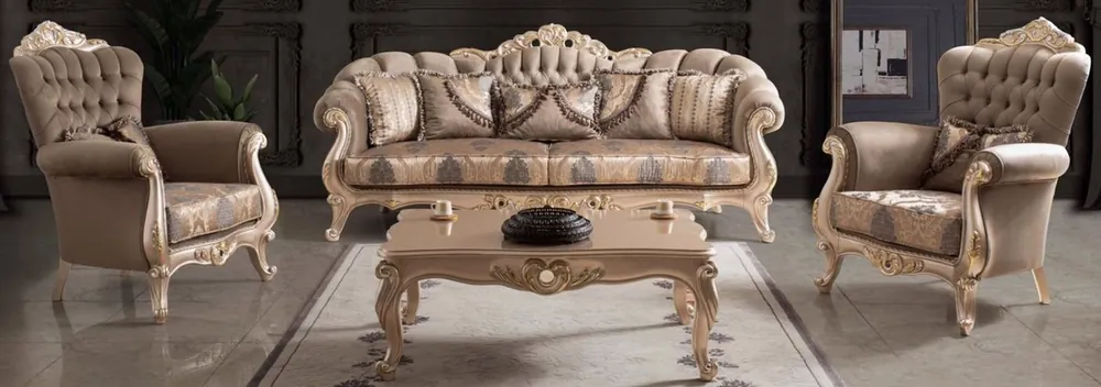 Casa Padrino conjunto de sala de estar barroco de lujo gris pardo / bronce / oro - 2 Sofás y 2 Sillones y 1 Mesa de Centro - Muebles de Sala de Estilo Barroco - Noble y Adornado Sonderangebot