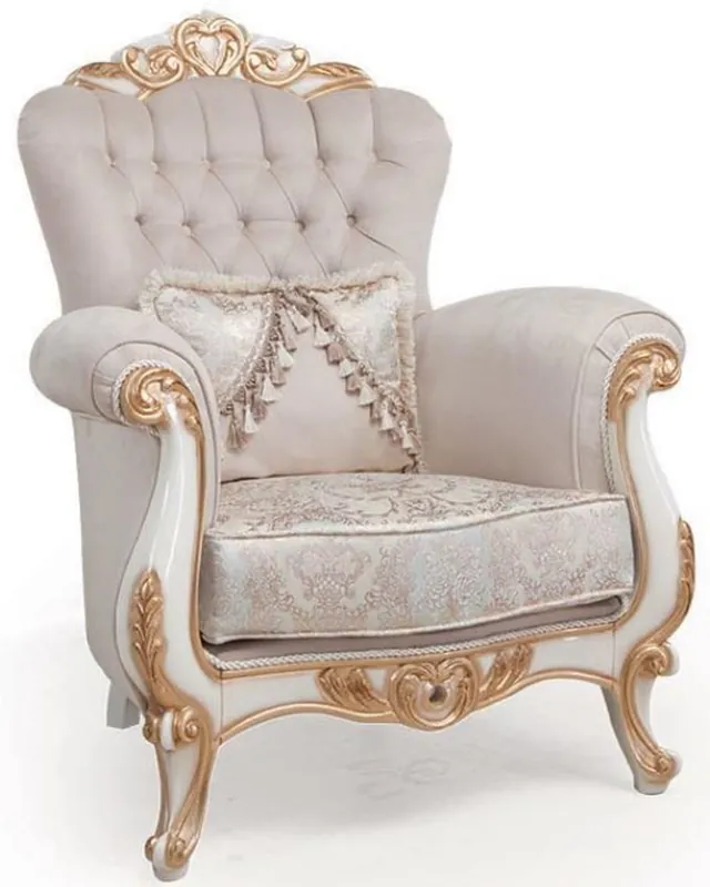 Sichere Zahlung Casa Padrino sillón de salón barroco de lujo con cojín gris claro / blanco / bronce 95 x 75 x A. 120 cm - Muebles de Estilo Barroco