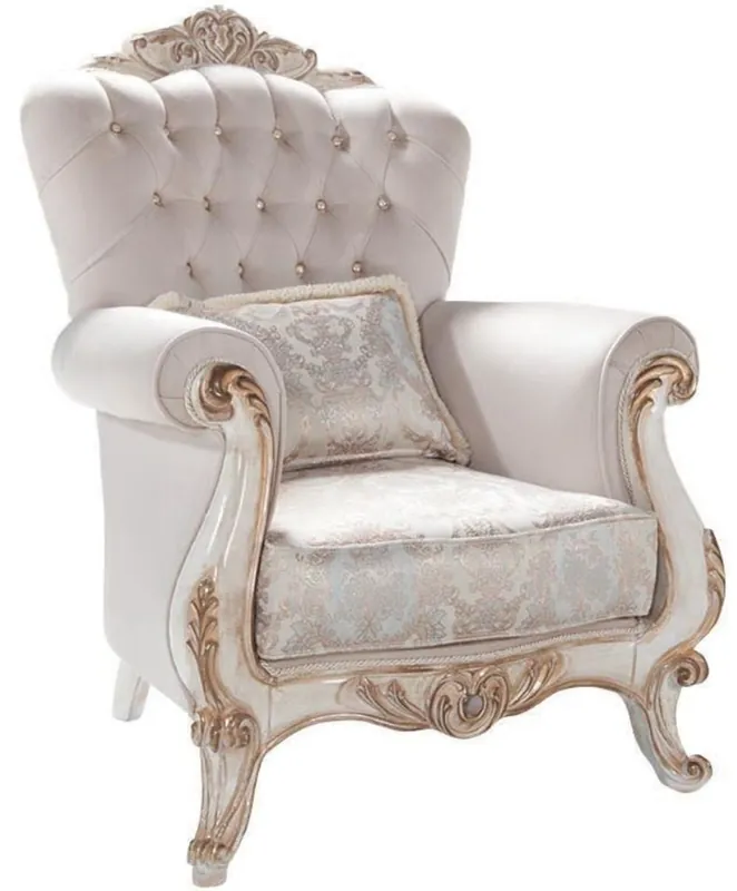 Casa Padrino sillón de salón barroco de lujo con cojín gris claro / blanco / bronce antiguo 95 x 75 x A. 120 cm - Muebles de Estilo Barroco Mega-Angebot
