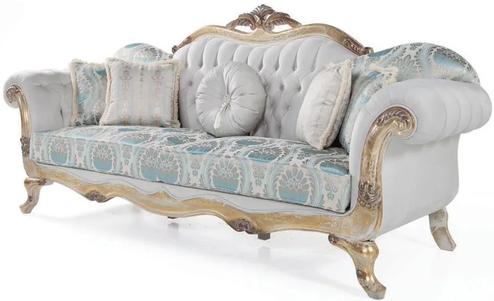 Casa Padrino sofá de terciopelo barroco de lujo con cojines gris / turquesa / oro antiguo 252 x 82 x A. 115 cm - Muebles de Salón de Estilo Barroco Saisonangebot