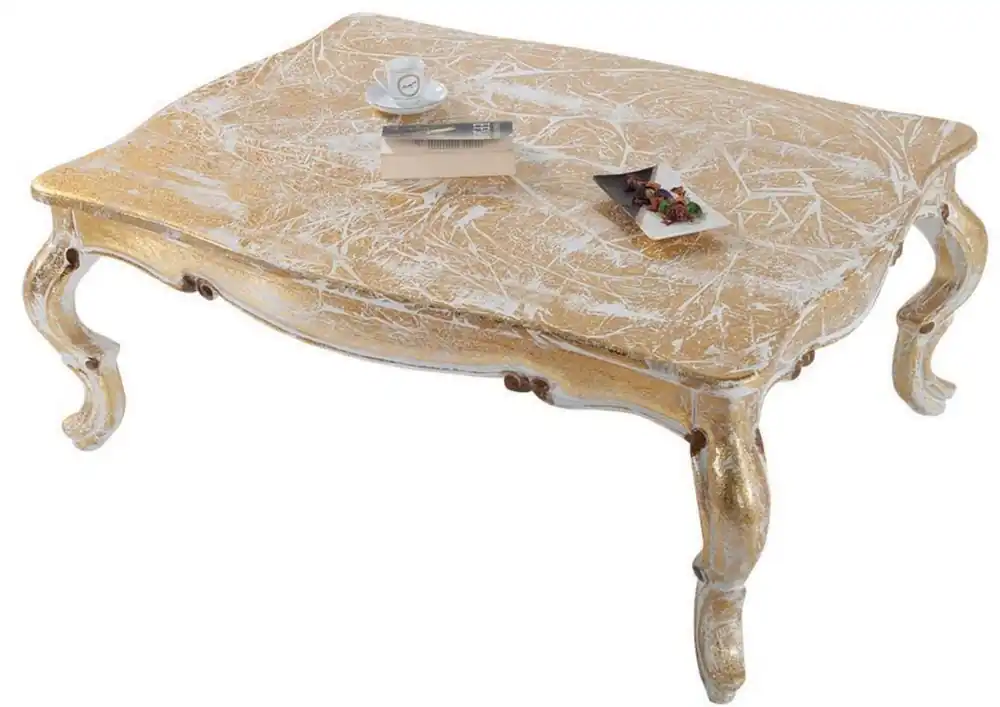 Casa Padrino mesa de centro de madera maciza barroca de lujo blanco / oro antiguo 103 x 78 x A. 42 cm - Mesa de salón en estilo barroco - Muebles Barrocos Neue Kollektion