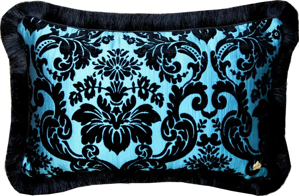 Almohada de lujo Pompöös de Casa Padrino de Harald Glööckler Elegance Collection patrón barroco negro / turquesa 35 x 55 cm - almohada de lujo Beliebt